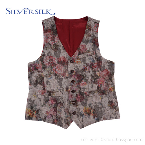 Classic Floral Waistcoat Western Polyester Suit Vest